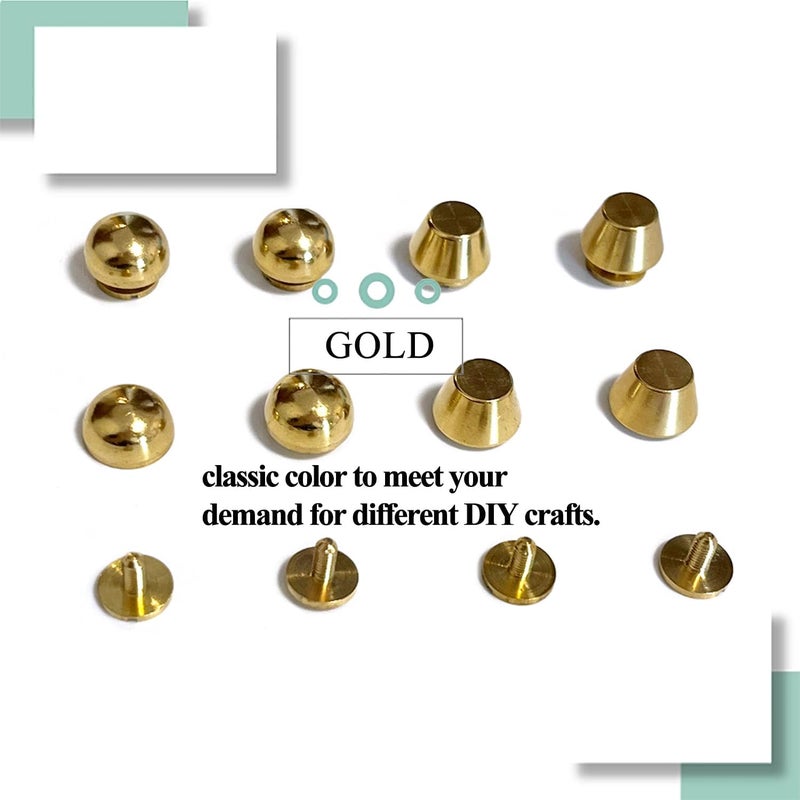 honigo 8 Pack Gold Rivets Stud Handbag Purse Feet 1/2 inch 4 Pack Flat Head 4 Pack Round Metal Solid Brass Studs Screw Back Feet 12mm Buckle Spikes Leathercraft for Leather Bag Totes DIY Craft - Image 5